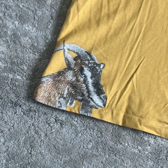 The Farm Goorin Bros Tee Shirt Mens XL G.O.A.T. Goat Yellow Cotton Short Sleeve - Picture 6 of 6